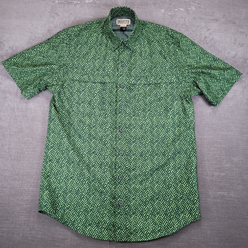 Duluth Trading Co Mens‎ Med Tall Short Sleeve Green Geometric Vented Shirt
